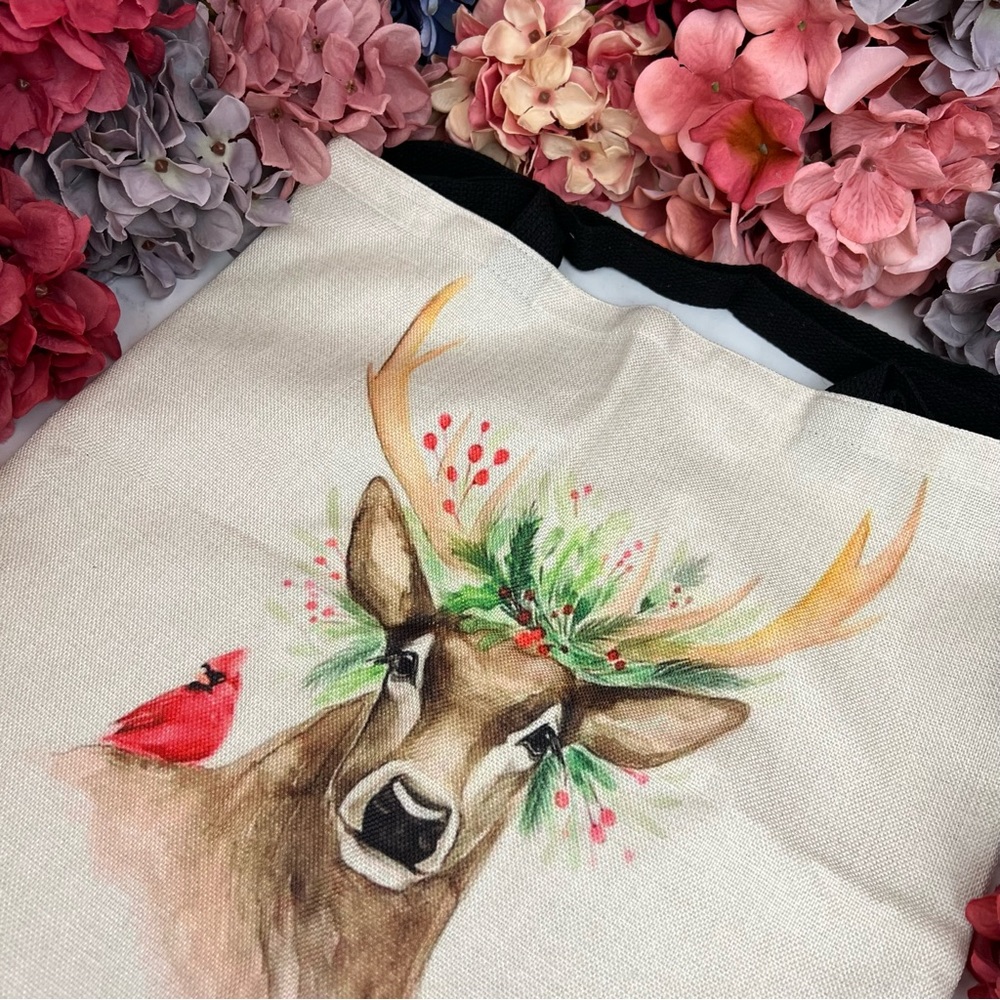 Eco-Friendly Folding Majestic Six Point Buck with Flowers Tote Bag - Picture 8 of 15